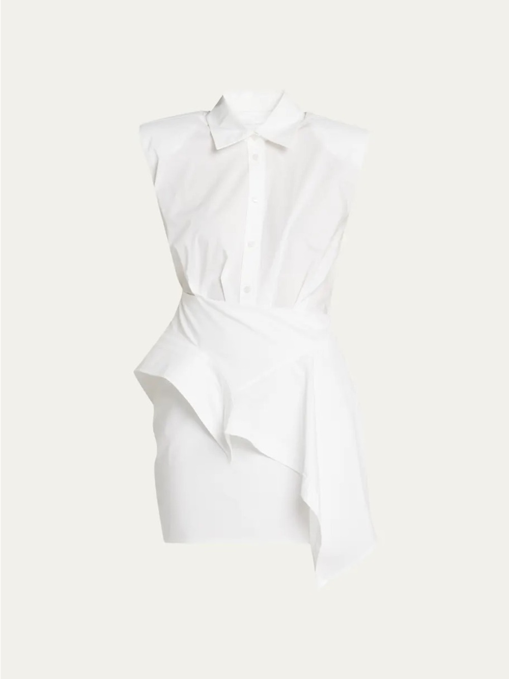 Jonathan Simkhai White Draped Shirt-Style Mini Dress